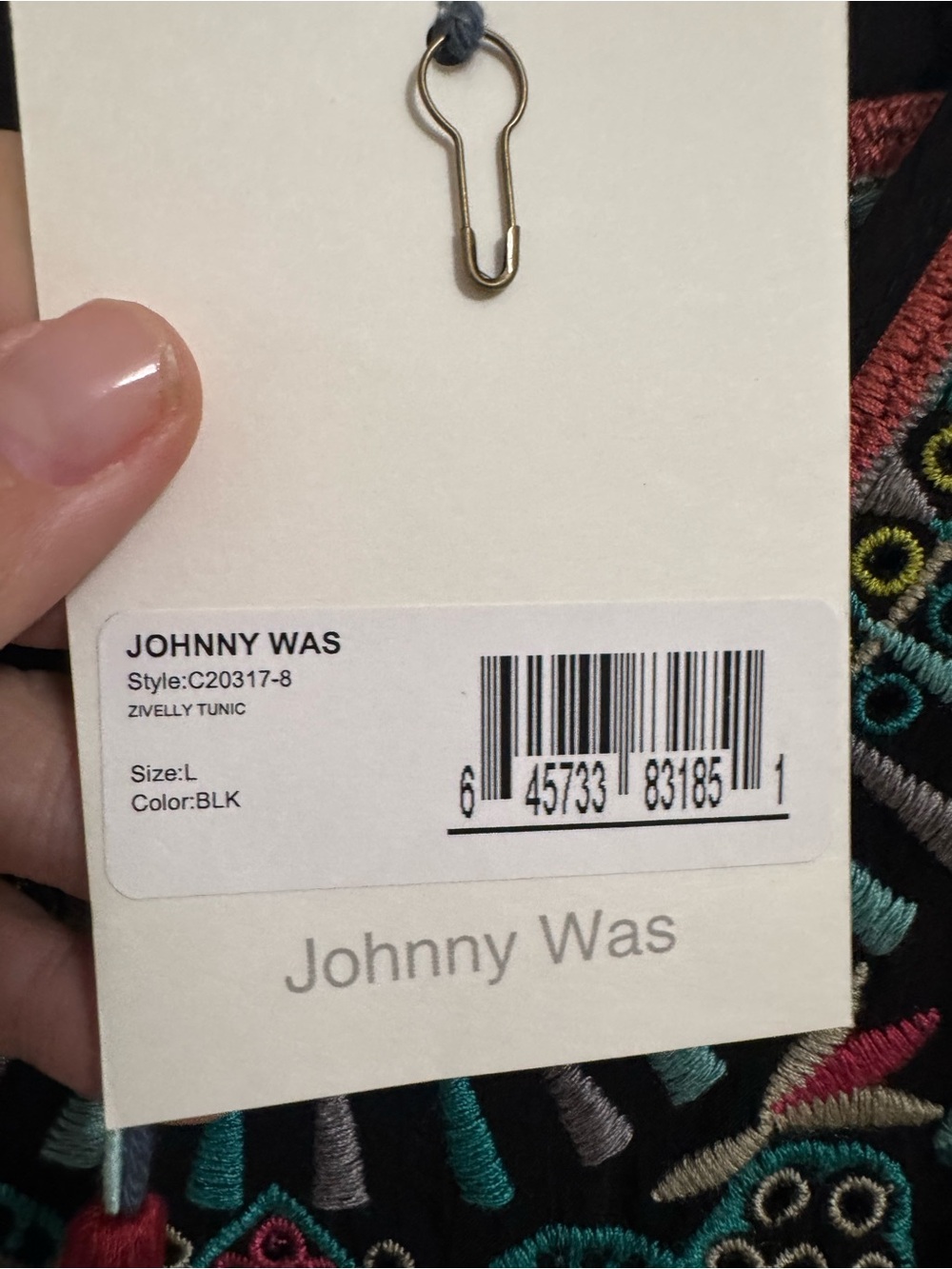 Johnny Was Black Tunic with Teal and Coral Floral Embroidery - Picture 4 of 4